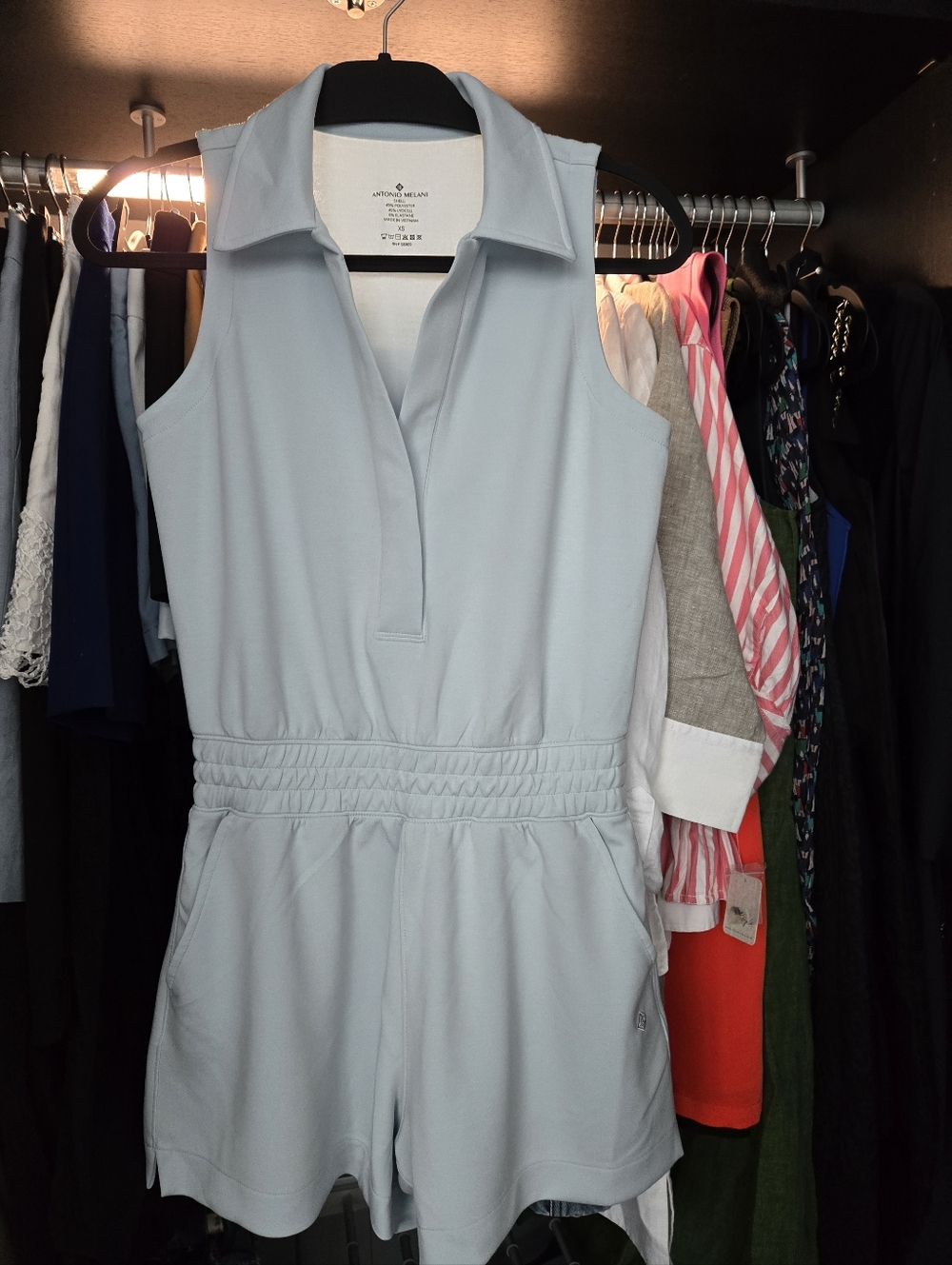 ANTONIO MELANI Light Blue Sleeveless Polo Romper